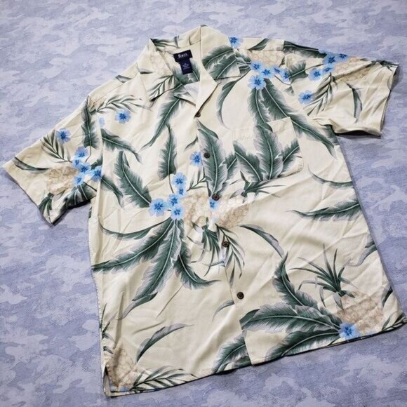 G.H. Bass Hawaiian Shirt Mens Medium Yellow 100% Silk Hibiscus Short‎ Sleeve - Picture 2 of 9